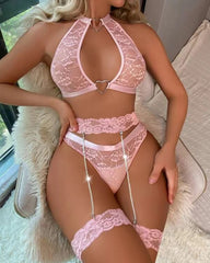 Lace With Diamond Chain and Heart-Shaped Decorative Buckle Pajama