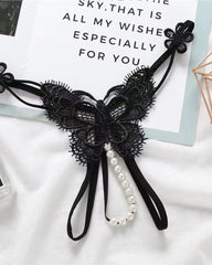 Lace Embroidery Crotchless Pearl Thong