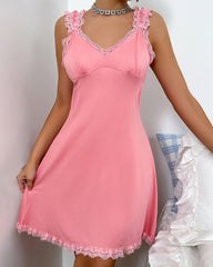 V-Back Butterfly Design High-Slit Lace Nightdress
