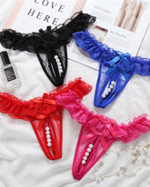 Lace Crotchless Massage Pearl Thong