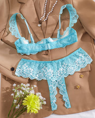 Lace Mesh Open Crotch Hollow Bra Underwear Set
