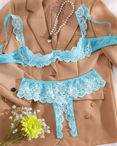 Lace Mesh Open Crotch Hollow Bra Underwear Set