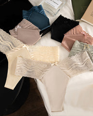 Low-Waist Seamless Lace Satin Stitching Briefs