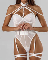 Lace-up Contrast Color Body-shaping One-piece Pajamas