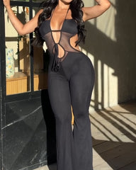 Sleeveless Halterneck Backless Slightly Flared Wide-leg Jumpsuit