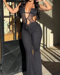 Sleeveless Halterneck Backless Slightly Flared Wide-leg Jumpsuit