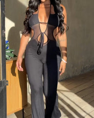 Sleeveless Halterneck Backless Slightly Flared Wide-leg Jumpsuit