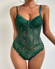 Llace Mesh See-through Slim-fitting Camisole Bodysuit
