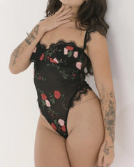 Lace Mesh Flower Embroidered Bodysuit
