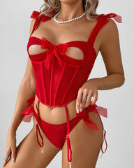 Comfortable See-through Bow Tie Fishbone Bra Set