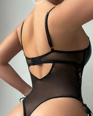 Suspender Body-shaping Leather Mesh Splicing Bodysuit
