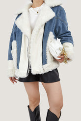 Zip Up Teddy Denim Jacket