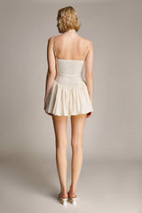 Ivory Ruched Sweetheart Neck Spaghetti Strap Mini Dress