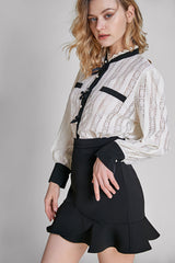 Ivory Broderie Bowknot Decor Blouse