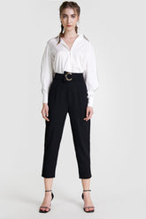 Black Ring Detail Straight Leg Suit Pants