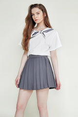 White Sailor Collar Short Sleeve Blouse