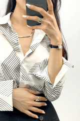 Ivory Satin Striped Oversized Shirt