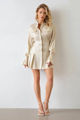 Paris Beige Long Sleeve Mini Dress