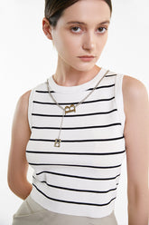 White Chain Necklace Detail Striped Cropped Tank Top