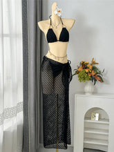 3PCS With Hollow Out Sarong Halter Bikini Three-pieces Bikini Set