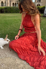 Reinette Bohemian Ruffled Brick Red Set