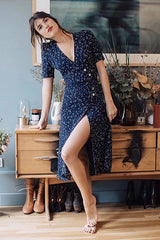 Galaxy Button Vintage Wrap Midi Dress