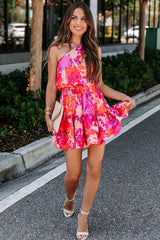 Always Ready One Shoulder Floral Print Mini Dress
