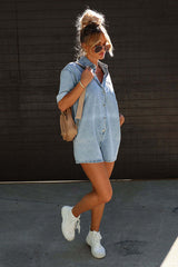 Festival Feelin' Light Wash Short Sleeve Denim Romper