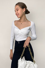 White Twist Front Ribbed Knit Sweater