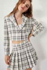 Elliott White Crossbar Plaid Print Blazer