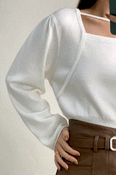 White Wool-Blend Strap Detail Asymmetric Neck Sweater