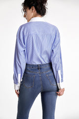 Cornflower Blue Contrast Striped Longline Shirt