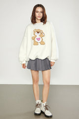Miah Ivory Cartoon Pattern Teddy Sweatshirt