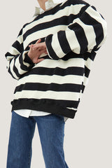 Black Comfort Striped Pullover Sweatshirts
