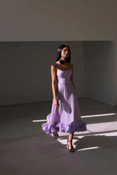 Purple Slip Petal Hem Midi Dress