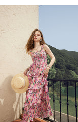 Pink Floral-Print Smocked Dress