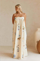 Lovable Aesthetic Print Flax Maxi Dress