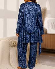 Leopard Print Satin Robe Pajama Set