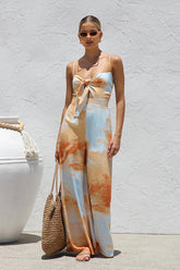 From Sunrise Print Tie-Front Jumpsuit
