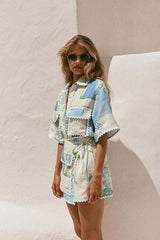 Island Style Wave Print Short Sleeve Suit