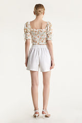 White Pleat Detail Wide Leg A-Line Shorts