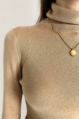 Tan Basic Wool-Blend Turtleneck Sweater