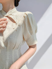 Openwork Waist A Apricot Midi Dress