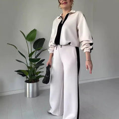 Zipper Lapel Tops & Pants 2-Piece Set