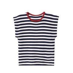 French Layered Striped Small Fly Sleeve Crew Neck Knitted Sweater T-Shirt