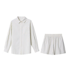Vertical Striped Shirt Shorts Sunscreen Two-piece Set