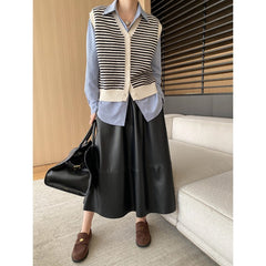 Vintage Striped Contrasting Knitted Cardigan Vest