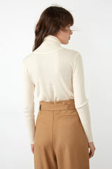 Solid Beige Premium Wool Turtleneck Sweater