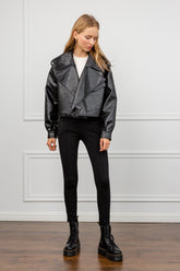 Alexa Black Oversize Vegan Leather Jacket