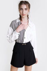 White Stripe Contrast Button Front Shirt